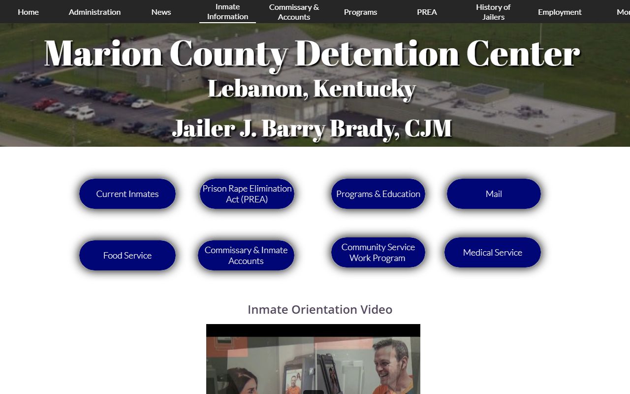 Marion County Detention Center inmate information and JailTracker roster buttons